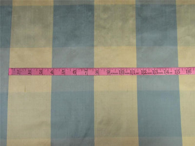 100% Silk dupioni fabric plaids blue x cream color 54" wide DUP#C96