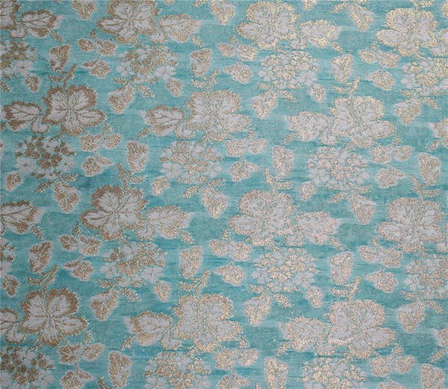 Brocade fabric sea green x metallic gold color 44" wide BRO659[1]