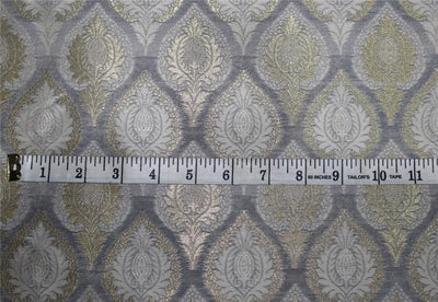 Brocade fabric greyish blue x metallic gold color 44" wide Bro659[3]