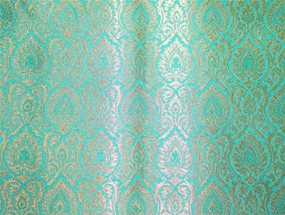 Brocade fabric pastel green x metallic gold color 44" wide Bro662A[3]