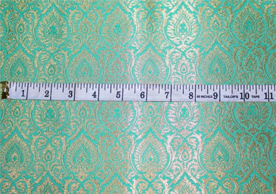 Brocade fabric pastel green x metallic gold color 44" wide Bro662A[3]