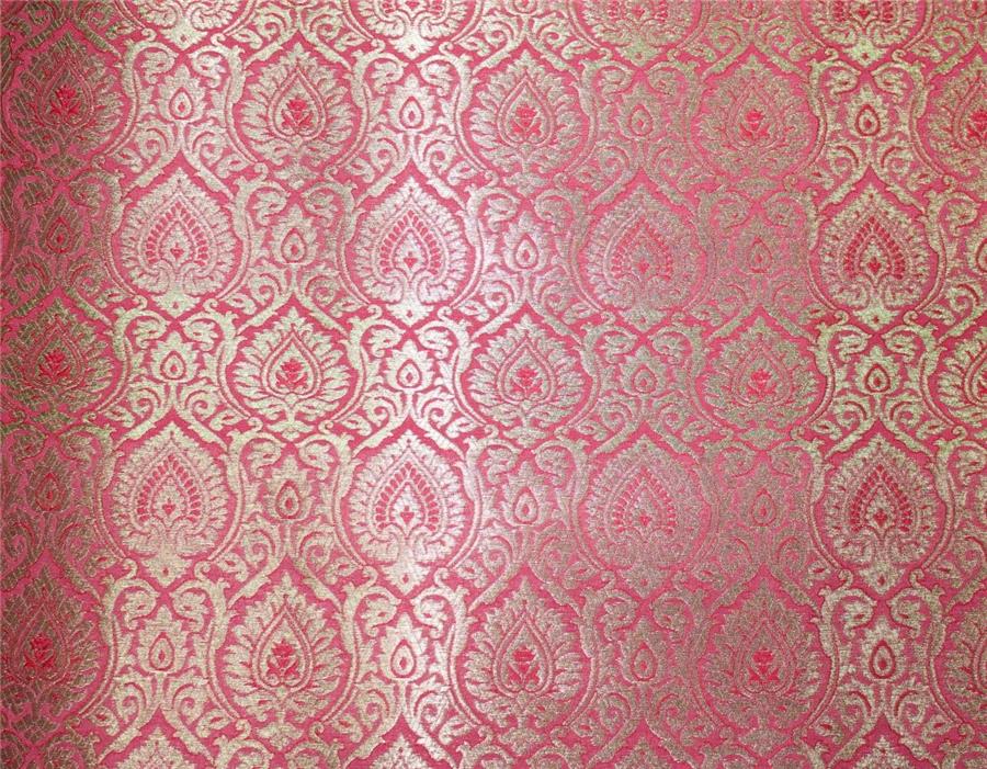 Brocade fabric candy pink x metallic god color 44" wide Bro662A[4]