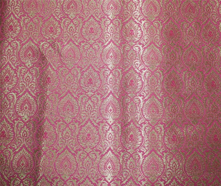 Brocade fabric party pink x metallic gold color 44" wide Bro662B[1]