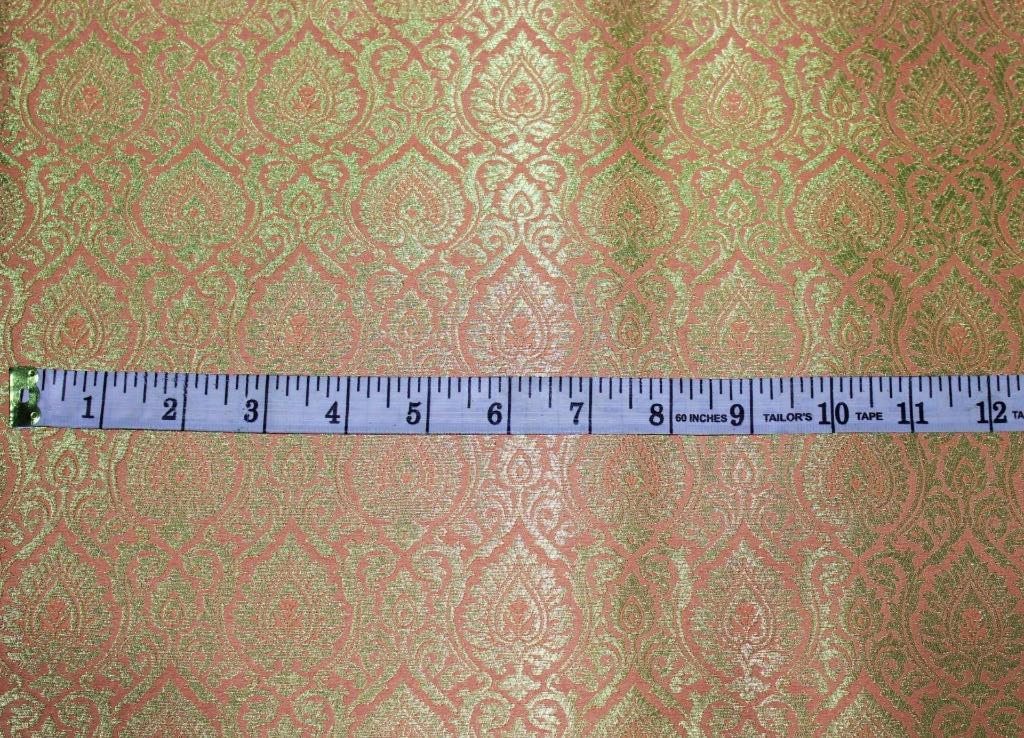 Brocade fabric peach x metallic gold color 44" wide Bro662B[2]