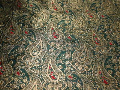 Silk brocade fabric green/ red x metallic gold 44" wide BRO664[2]