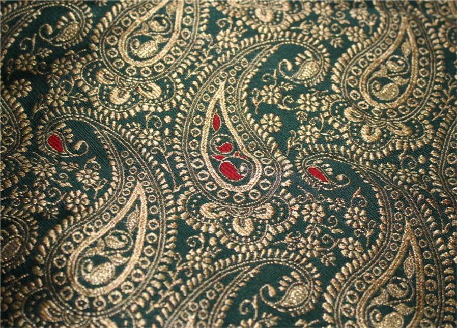 Silk brocade fabric green/ red x metallic gold 44" wide BRO664[2]