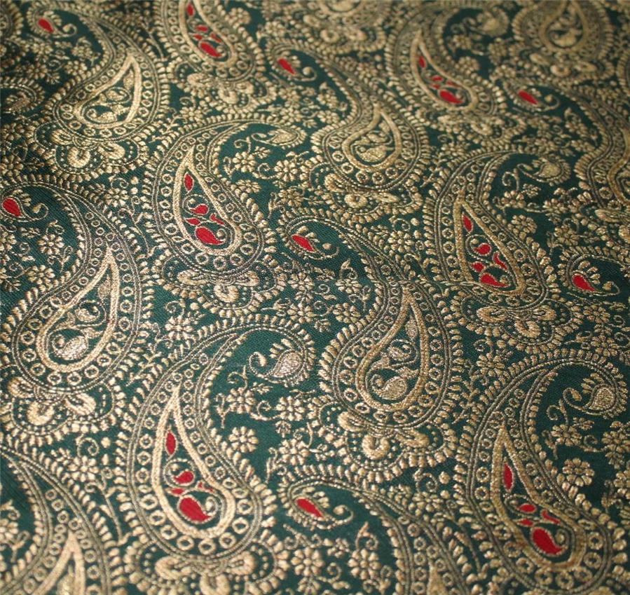 Silk brocade fabric green/ red x metallic gold 44" wide BRO664[2]