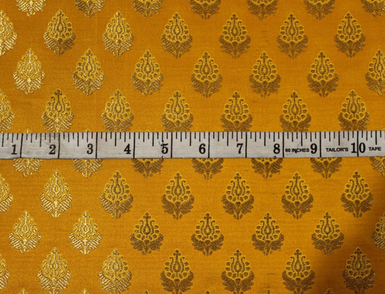 Brocade fabric deep yellow x metallic gold color 44" wide BRO668[4]