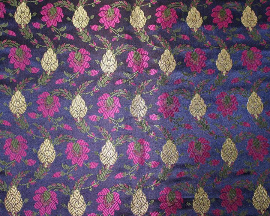 Brocade fabric navy /pink x metallic gold color 44" wide Bro669[4]