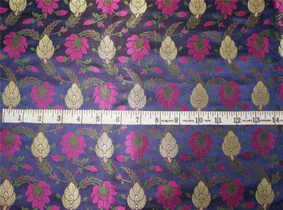 Brocade fabric navy /pink x metallic gold color 44" wide Bro669[4]