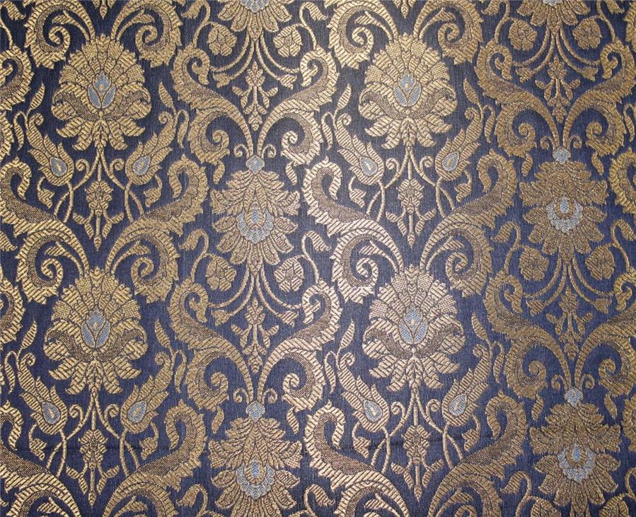 Brocade fabric navy blue x metallic gold color 44" wide Bro668[2]