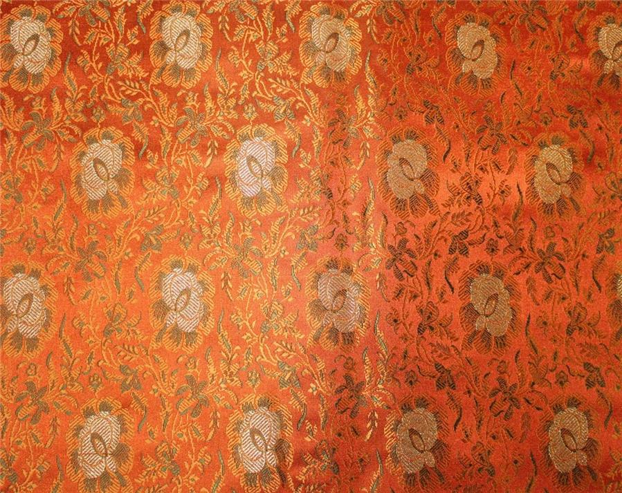 Brocade fabric orange /olive x metallic gold color 44" wide Bro669[3]