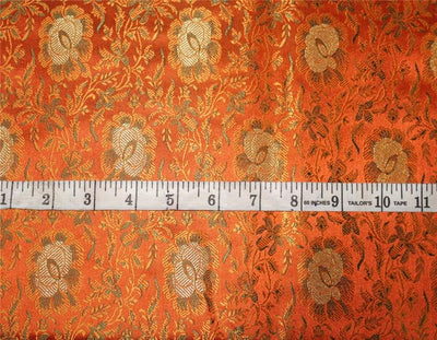 Brocade fabric orange /olive x metallic gold color 44" wide Bro669[3]