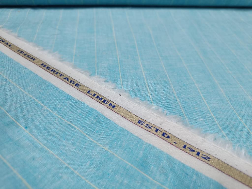 100% Linen Blue and Beige stripe 60's Lea Fabric 58" wide [10800]