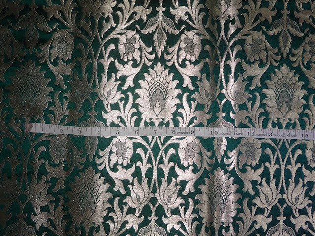 Silk Brocade heavy Fabric~Emerald Green &amp; Metallic Gold colour BRO343[1]