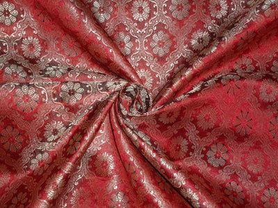 SILK BROCADE FABRIC Red,Green &amp; Metallic Gold Color 44&quot;BRO352[4]