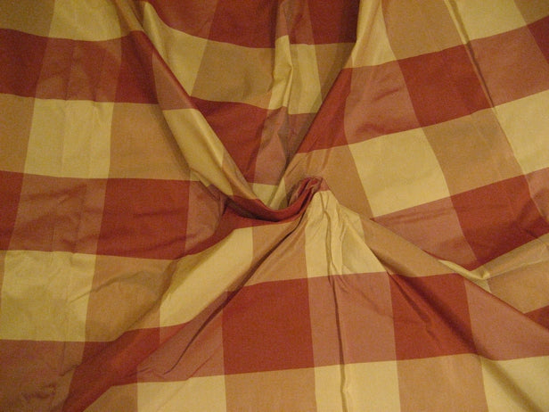  Silk Taffeta Fabric Gold and Rust Plaid Drapery Fabric~54 Wide  TAFC11[4] : Arts, Crafts & Sewing