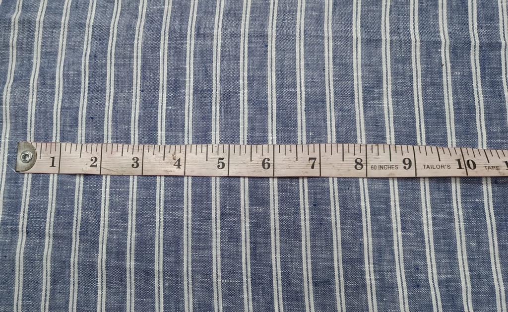 100% Linen Navy Blue and White stripe Fabric 58" wide single length 2 yards [6910]