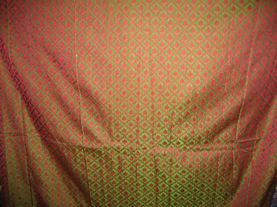 Silk Brocade~Parrot Green &amp; Pink colour~Width 44