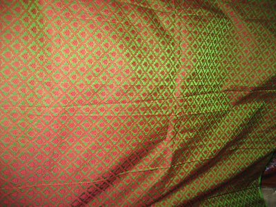 Silk Brocade~Parrot Green &amp; Pink colour~Width 44