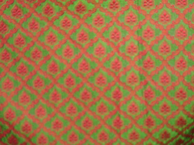 Silk Brocade~Parrot Green &amp; Pink colour~Width 44