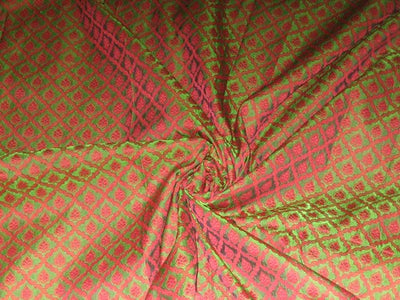 Silk Brocade~Parrot Green &amp; Pink colour~Width 44