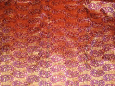 Silk Brocade~Orange &amp; Gold paisleys design~Width 44