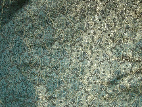 Silk Brocade~~Aquamarine Blue &amp; Gold