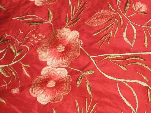 Bright Christmas Red colour with big flowers silk dupioni silk 54