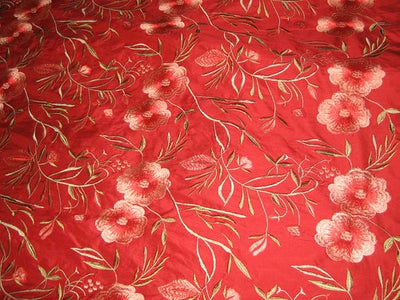 Bright Christmas Red colour with big flowers silk dupioni silk 54