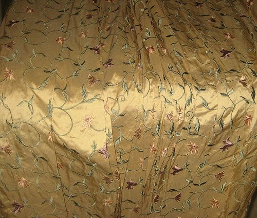 silk dupioni silk 54&quot;-Mustard Gold colour with floral embroidery DUPE63