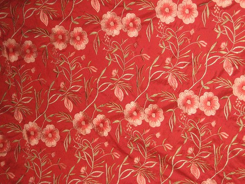 Bright Christmas Red colour with big flowers silk dupioni silk 54