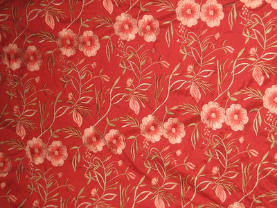 Bright Christmas Red colour with big flowers silk dupioni silk 54