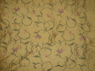 silk dupioni silk 54&quot;-Mustard Gold colour with floral embroidery DUPE63