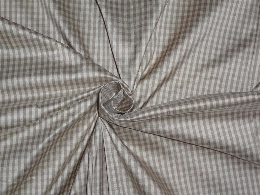 SILK DUPIONI FABRIC 54&quot;LIGHT LILAC X CREAM SMALL PLAIDS