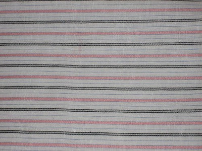 Superb Quality Linen Club White with baby pink grey and blue horizontal stripes Fabric ~ 58&quot; wide