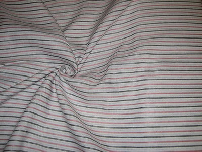 Superb Quality Linen Club White with baby pink grey and blue horizontal stripes Fabric ~ 58&quot; wide