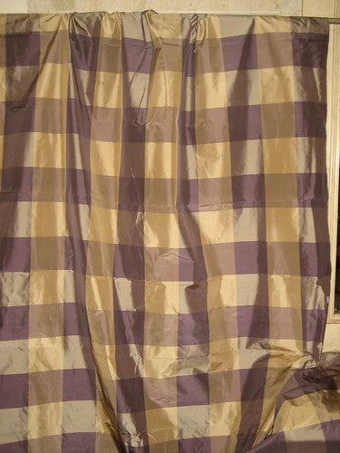 SILK TAFFETA FABRIC 54&quot; Aubergine &amp; Beige Plaids 54&quot; wide TAF#C5[2]