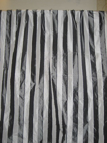 Silk Taffeta Fabric Charcoal &amp; Ivory satin stripes 54&quot; wide TAFS67[2]