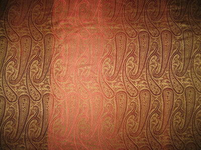 Silk Brocade fabric Brown &amp; Red Colour