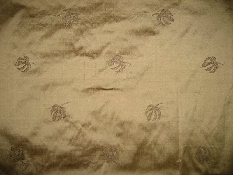 Pure SILK DUPIONI Fabric Light Golden Brown Embroidery DUP#E15