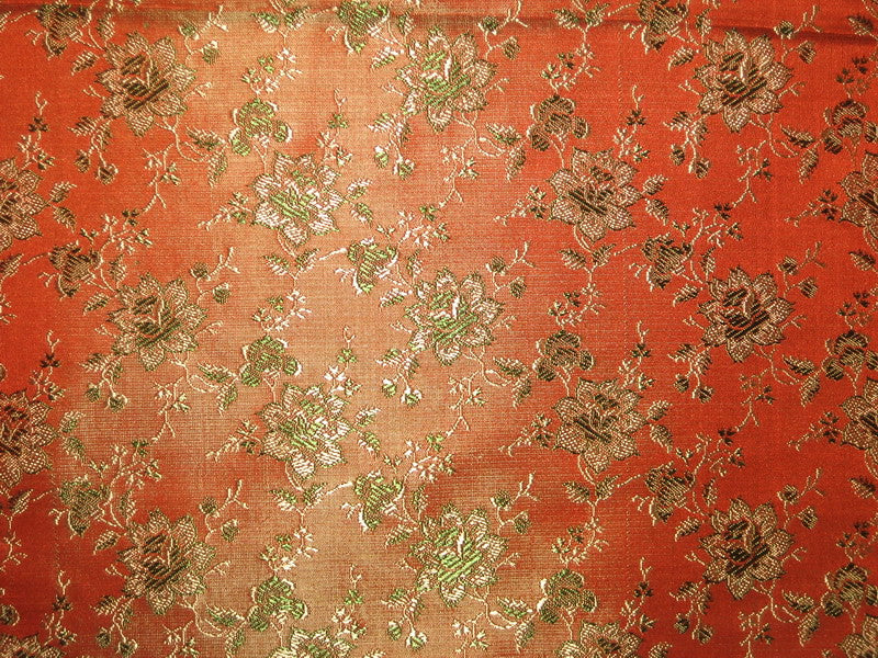 Silk Brocade fabric Orange,Gold &amp; Green 44&quot;BRO19[3]