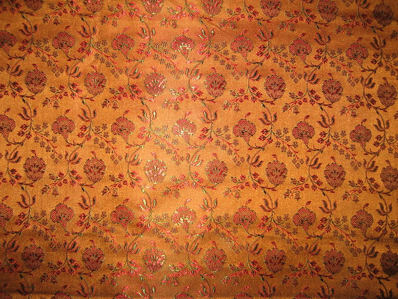 Silk Brocade Fabric Brown,Green &amp; Red 44&quot;