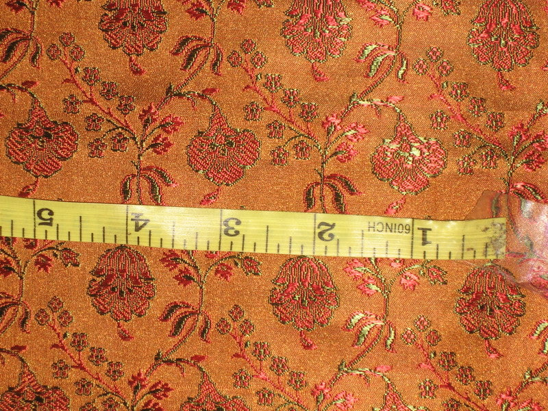 Silk Brocade Fabric Brown,Green &amp; Red 44&quot;