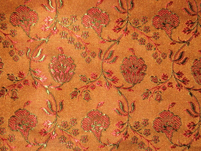 Silk Brocade Fabric Brown,Green &amp; Red 44&quot;