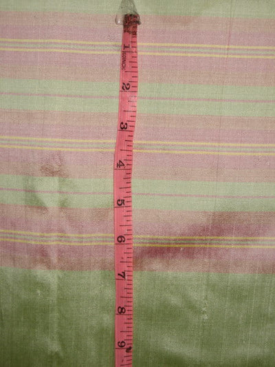 SILK Dupioni FABRIC Light Pink,Green &amp; Yellow stripes DUPS29