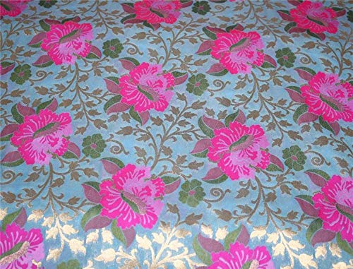 Silk Brocade Fabric blue x pink with metallic gold color 44" wide BRO655[1]