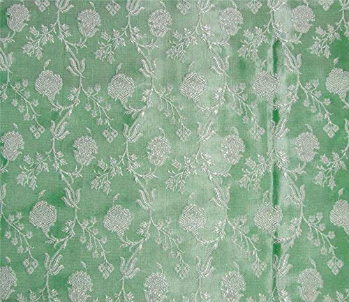 Silk brocade fabric green X silver 44" wide BRO661[3]