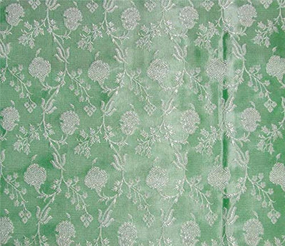 Silk brocade fabric green X silver 44" wide BRO661[3]