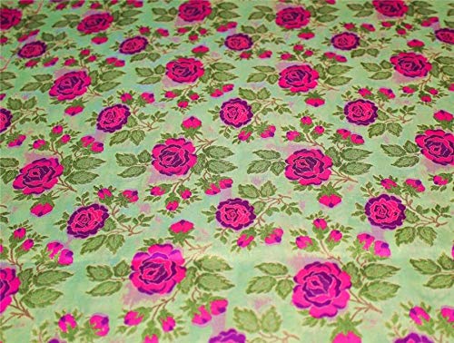 Silk Brocade Fabric pista green x pink color 44" wide BRO655[4]